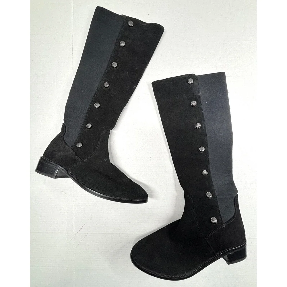 Vince Camuto Black Suede Knee High Riding‎ Boots Womens 9.5 M Steampunk Military